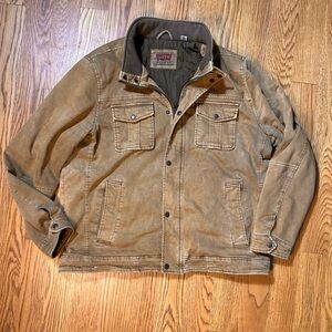 Levi’s Canvas Trucker Jacket Brown Workwear Field Coat Sherpa Lined Men’s Large